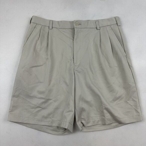 Slazenger Men's Beige Pleated Shorts Size 34 100% Polyester Golf 9" Inseam - Picture 2 of 6